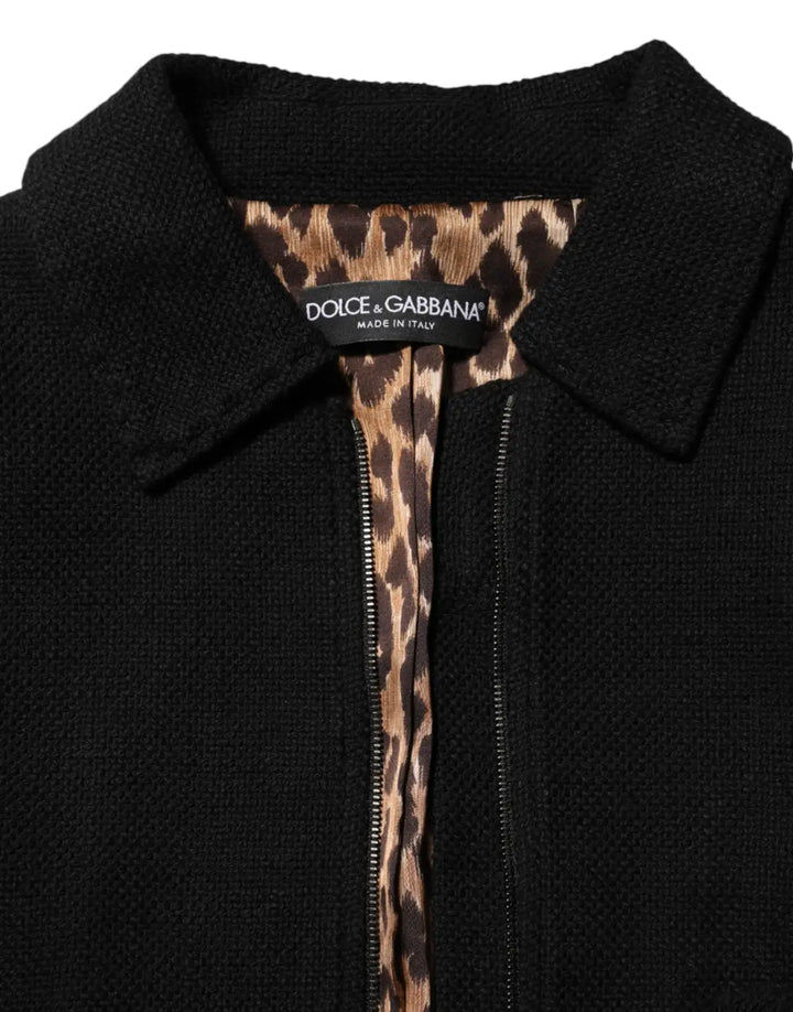 Dolce &amp; Gabbana Black Cotton Full Zip Cropped Coat Jacket