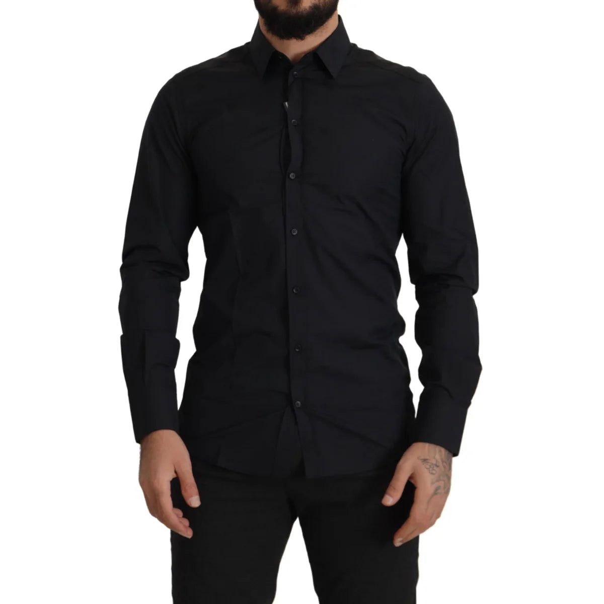 Dolce & Gabbana Black Cotton GOLD Slim Fit Dress Shirt