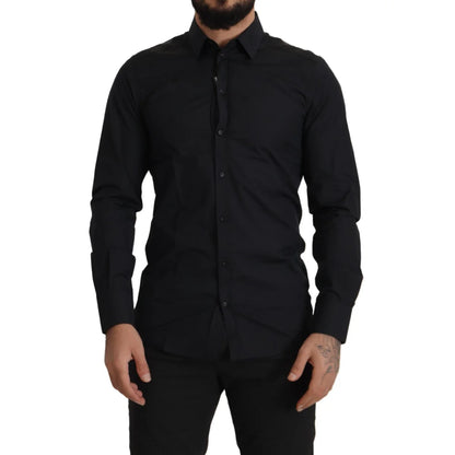 Dolce & Gabbana Black Cotton GOLD Slim Fit Dress Shirt