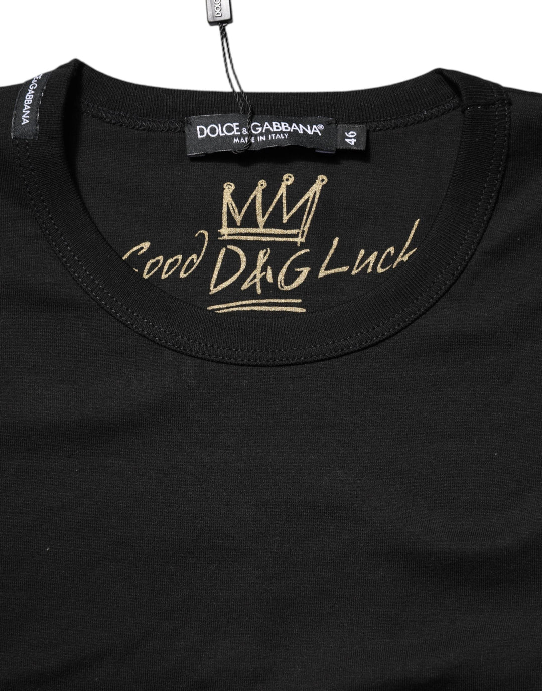 Dolce &amp; Gabbana T-Shirts - Black Cotton Goodluck Tee Crew Neck T-shirt