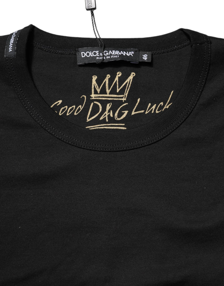 Dolce &amp; Gabbana T-Shirts - Black Cotton Goodluck Tee Crew Neck T-shirt