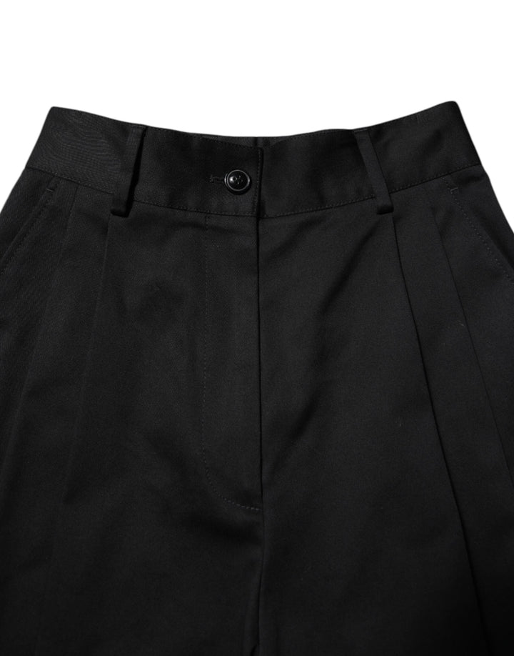 Dolce &amp; Gabbana Black Cotton Highwaist Wide Leg Pants