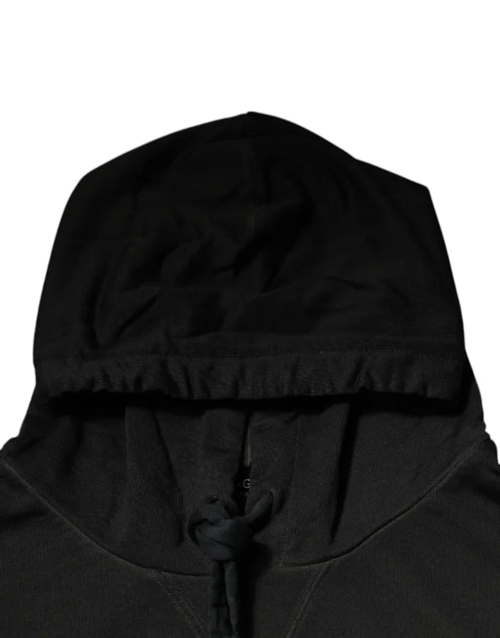 Dolce &amp; Gabbana Black Cotton Hooded DG Shield Pullover Sweater
