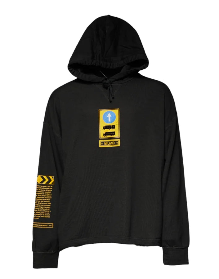 Dolce &amp; Gabbana Black Cotton Hooded DG Shield Pullover Sweater