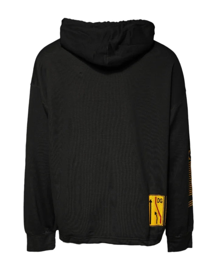 Dolce &amp; Gabbana Black Cotton Hooded DG Shield Pullover Sweater
