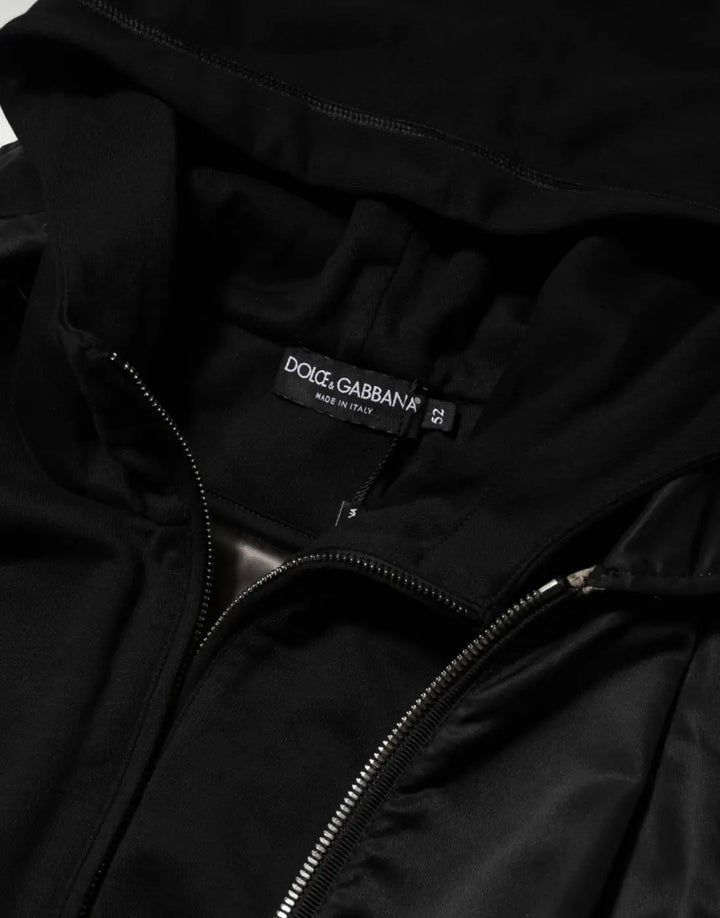 Dolce &amp; Gabbana Black Cotton Hooded Full Zip Bomber Jacket