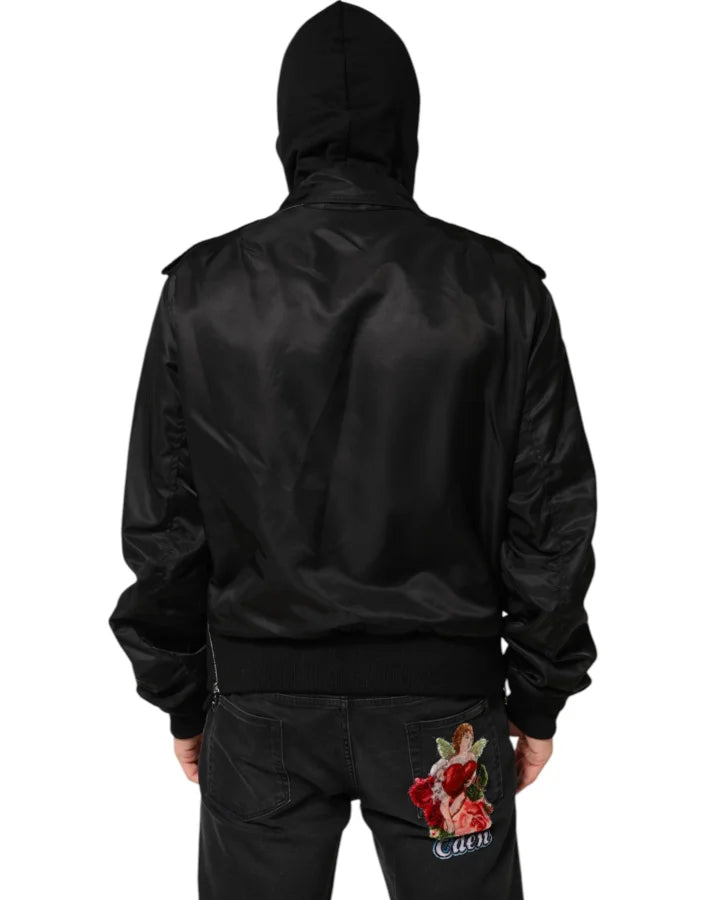 Dolce & Gabbana Black Cotton Hooded Full Zip Bomber Jacket