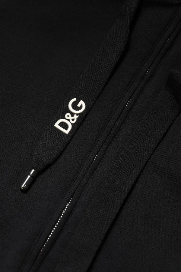 Dolce & Gabbana Black Cotton Hooded Full Zip Sweatshirt Sweater