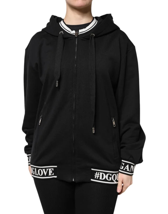 Dolce & Gabbana Black Cotton Hooded Full Zip Sweatshirt Sweater