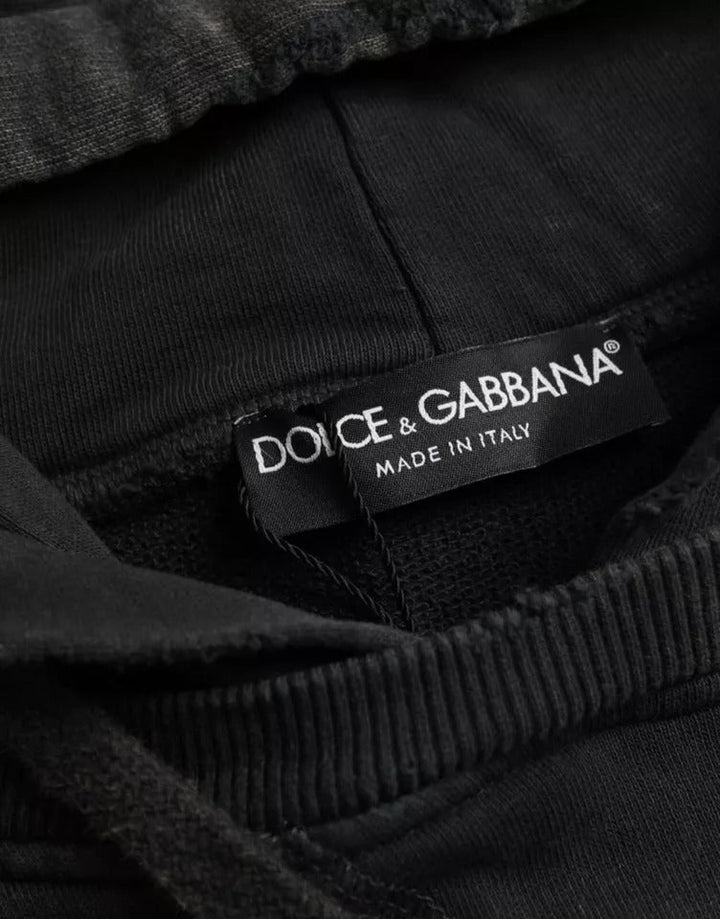 Dolce &amp; Gabbana Black Cotton Hooded Short Sleeves Cropped T-shirt