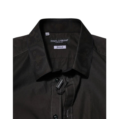 Dolce & Gabbana Black Cotton Jacquard Dress Shirt for Men