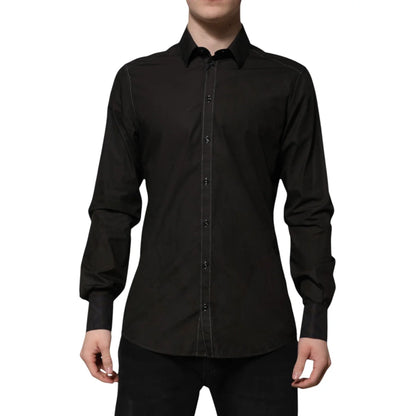 Dolce & Gabbana Black Cotton Jacquard Dress Shirt for Men