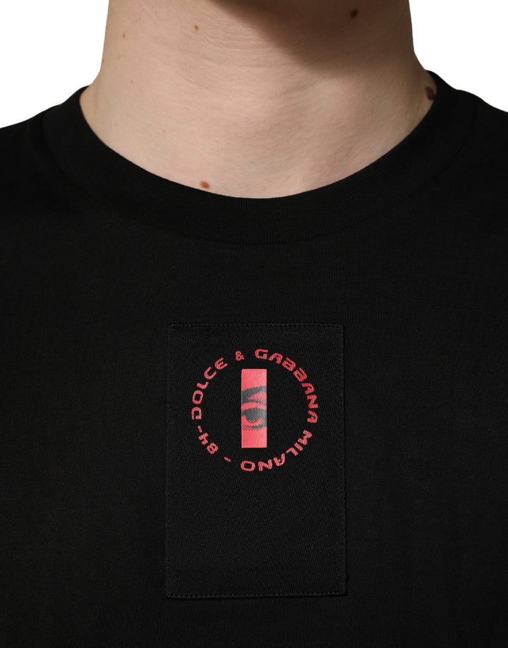 Dolce &amp; Gabbana Black Cotton Jersey Logo Patch Crew Neck T-shirt