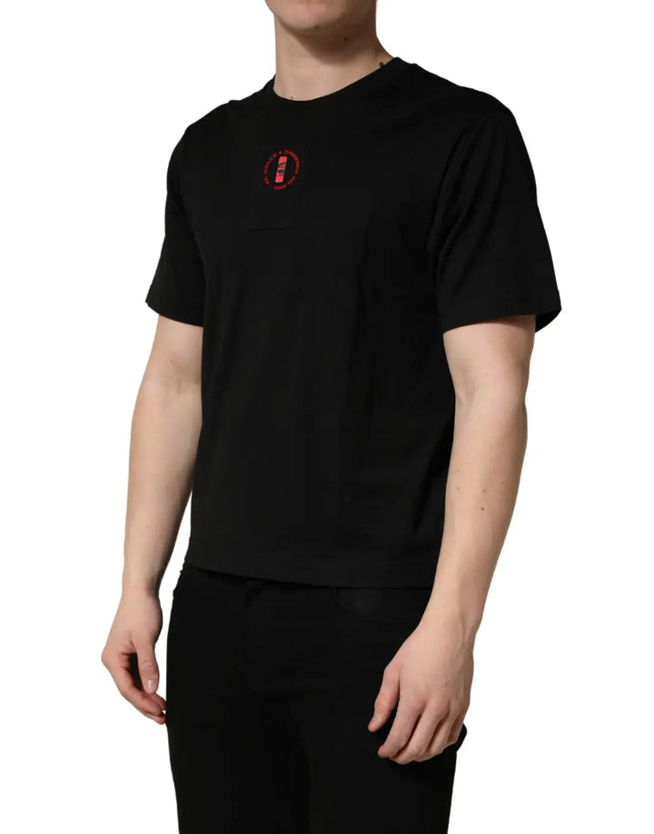 Dolce &amp; Gabbana Black Cotton Jersey Logo Patch Crew Neck T-shirt