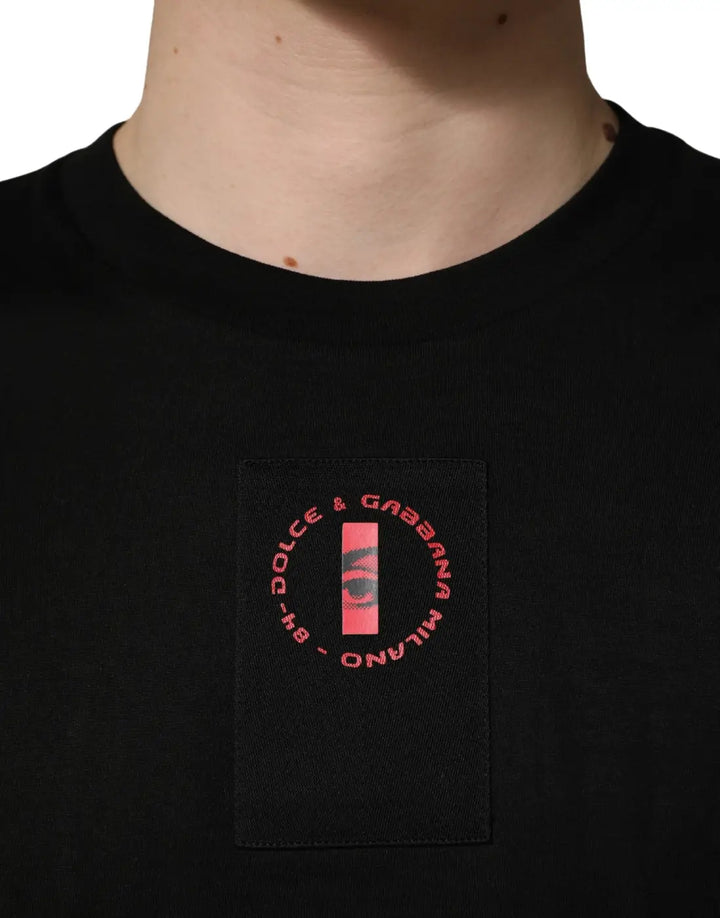 Dolce &amp; Gabbana Black Cotton Jersey Logo Patch Crew Neck T-shirt