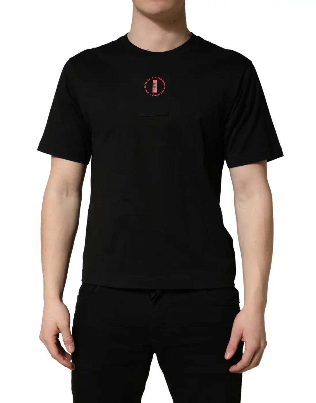 Dolce &amp; Gabbana Black Cotton Jersey Logo Patch Crew Neck T-shirt