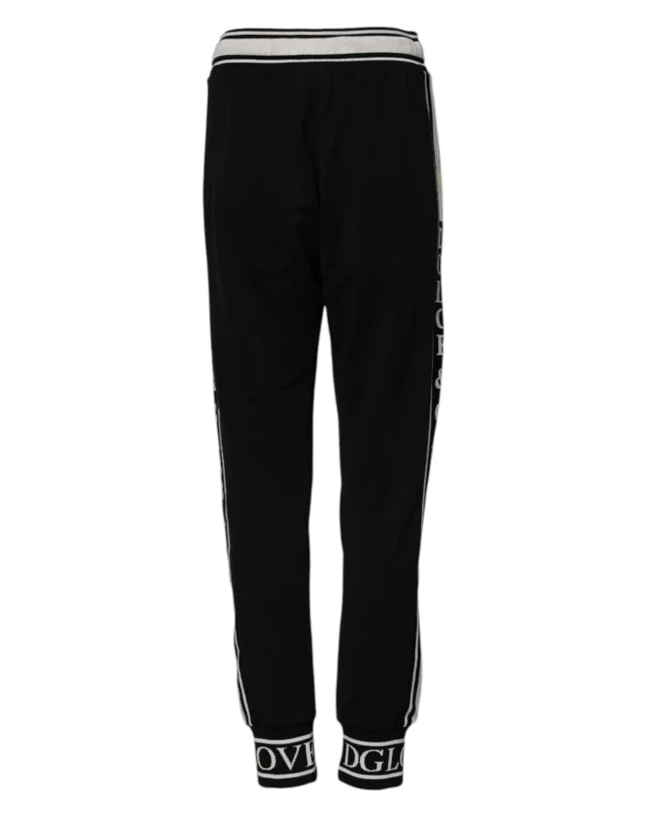Dolce & Gabbana Black Cotton Jogger Logo Waist Pants