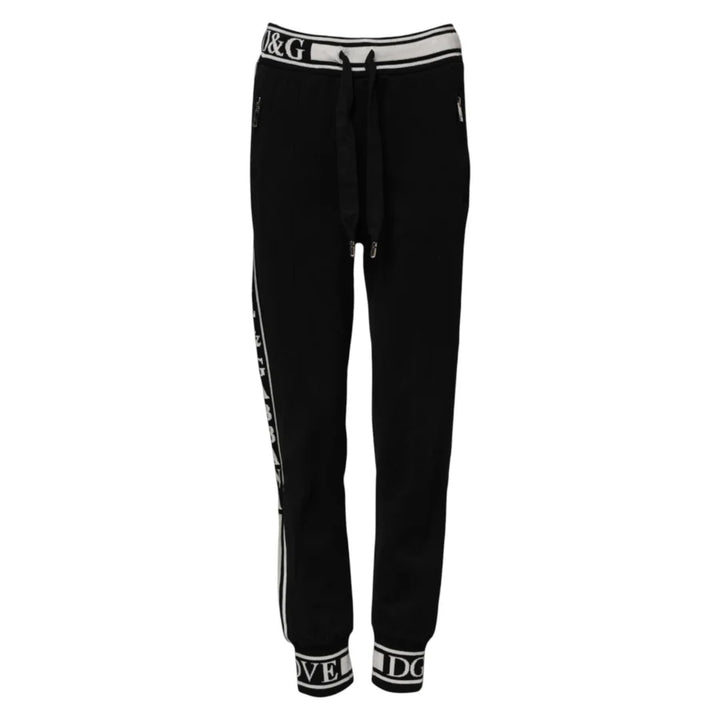 Dolce & Gabbana Black Cotton Jogger Logo Waist Pants