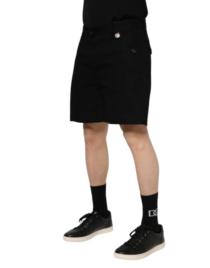 Dolce & Gabbana Black Cotton Knee Length Men Bermuda Shorts