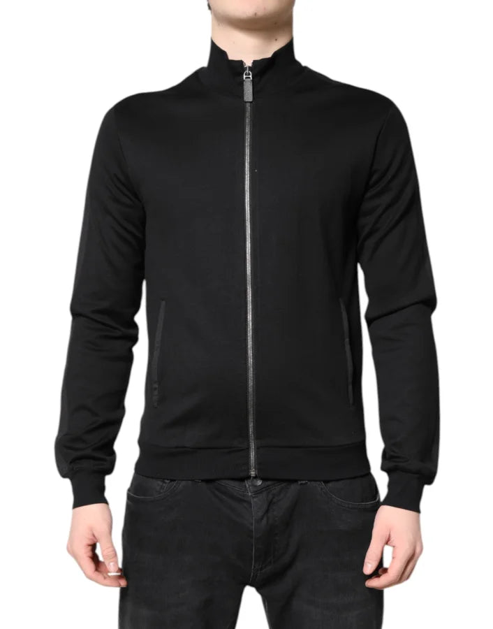 Dolce & Gabbana Black Cotton Logo Full Zip Men Bomber Jacket