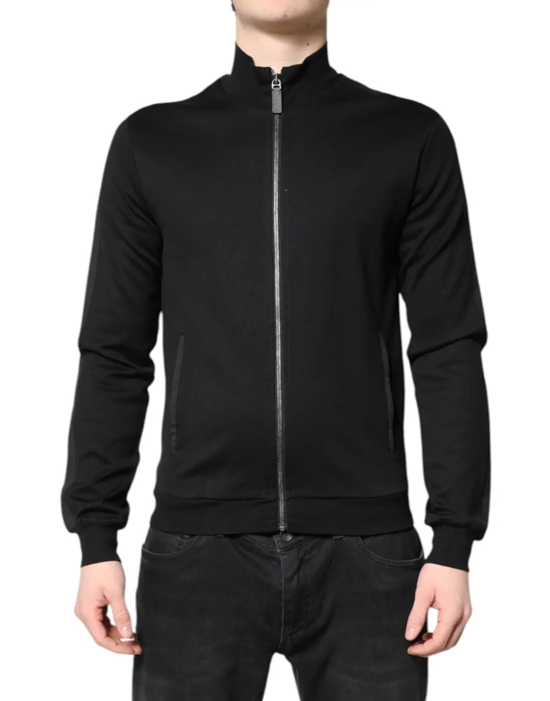Dolce &amp; Gabbana Black Cotton Logo Full Zip Men Bomber Jacket
