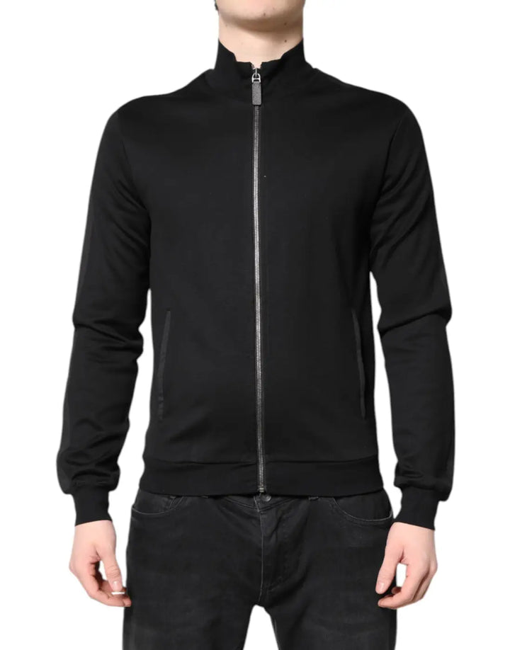Dolce &amp; Gabbana Black Cotton Logo Full Zip Men Bomber Jacket