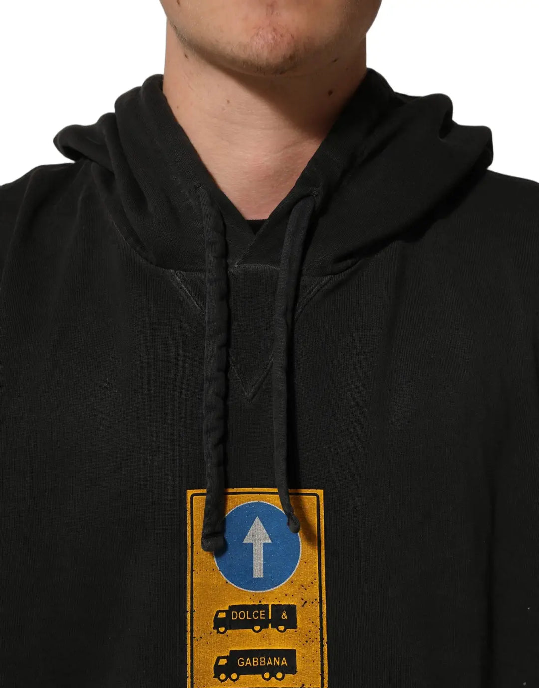 Dolce &amp; Gabbana Black Cotton Logo Hooded Oversize Sweater