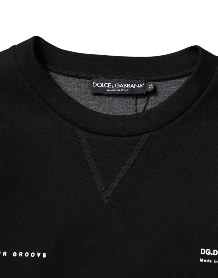 Dolce & Gabbana Black Cotton Logo Knitted Pullover Sweater