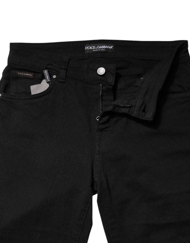 Dolce &amp; Gabbana Black Cotton Logo Mid Waist Skinny Denim Jeans