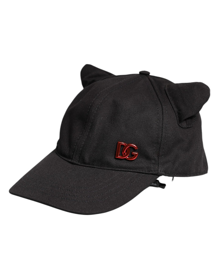 Dolce &amp; Gabbana Black Cotton Logo Patch 6 Panels Baseball Cap Hat