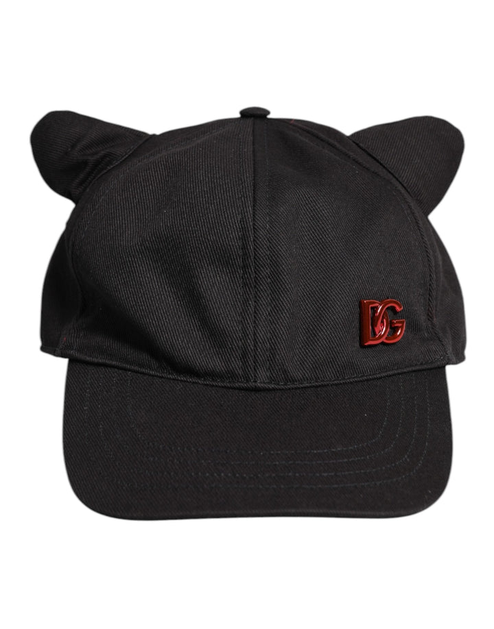 Dolce &amp; Gabbana Black Cotton Logo Patch 6 Panels Baseball Cap Hat
