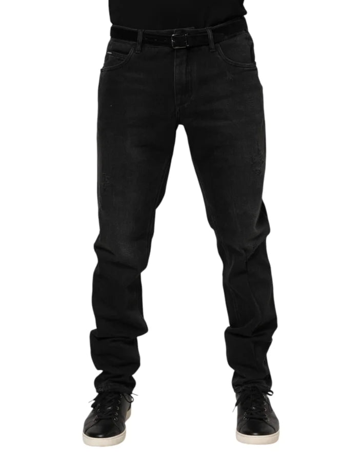 Dolce &amp; Gabbana Black Cotton Logo Plaque Skinny Denim Jeans