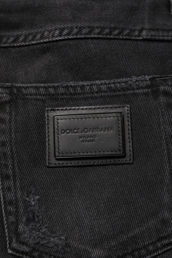 Dolce &amp; Gabbana Black Cotton Logo Plaque Skinny Denim Jeans