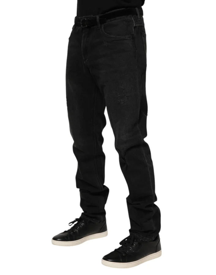 Dolce &amp; Gabbana Black Cotton Logo Plaque Skinny Denim Jeans