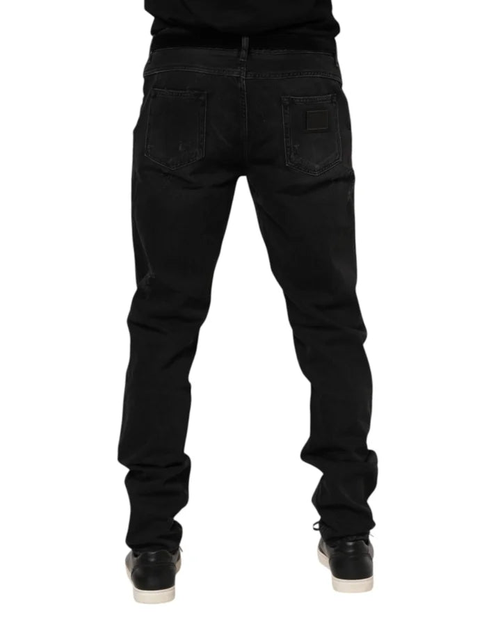 Dolce &amp; Gabbana Black Cotton Logo Plaque Skinny Denim Jeans