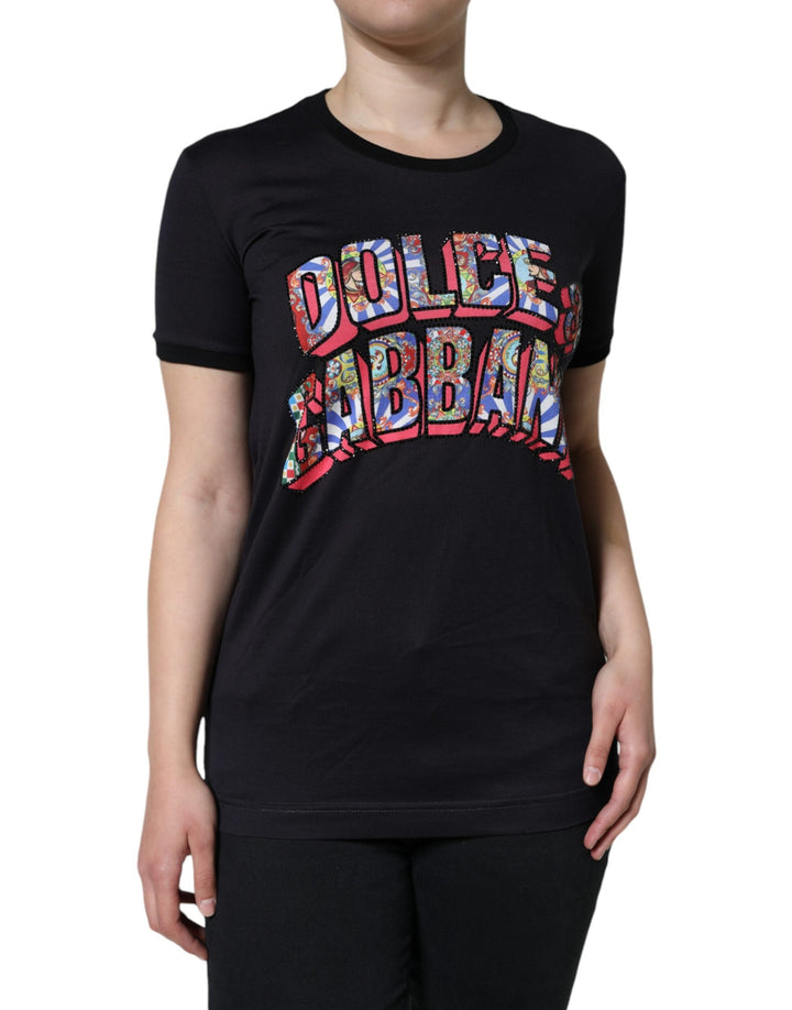 Dolce &amp; Gabbana - Black Cotton Logo Print Round Neck T-shirt
