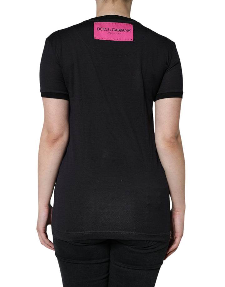 Dolce &amp; Gabbana - Black Cotton Logo Print Round Neck T-shirt
