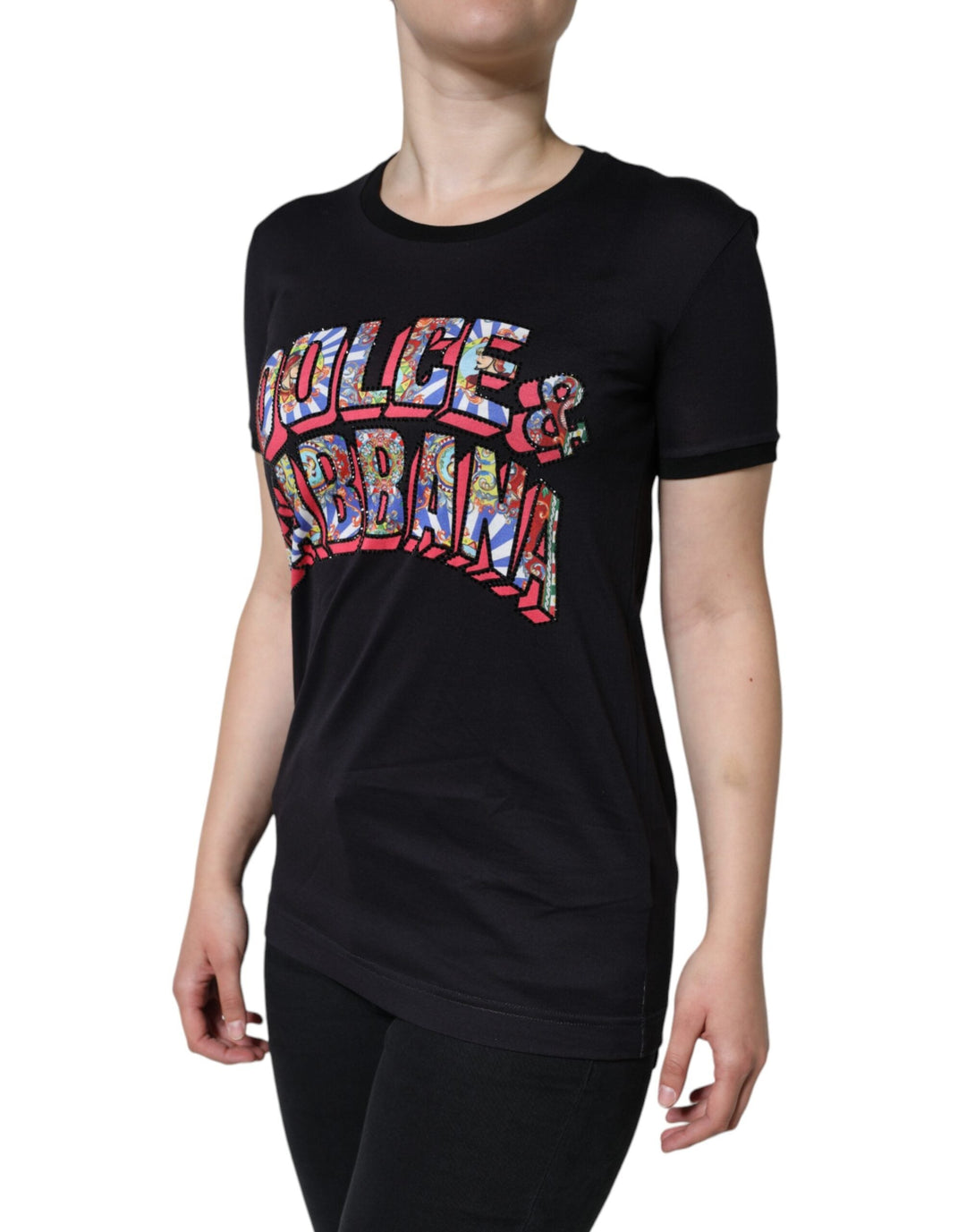 Dolce &amp; Gabbana - Black Cotton Logo Print Round Neck T-shirt