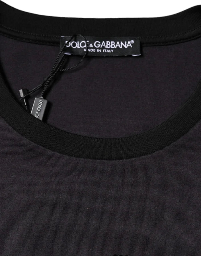 Dolce &amp; Gabbana Black Cotton Logo Print Round Neck T-shirt