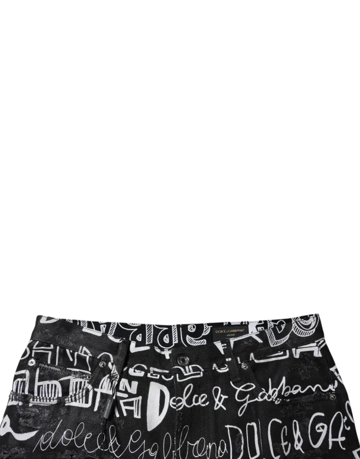 Dolce &amp; Gabbana Black Cotton Logo Print Straight Denim Jeans