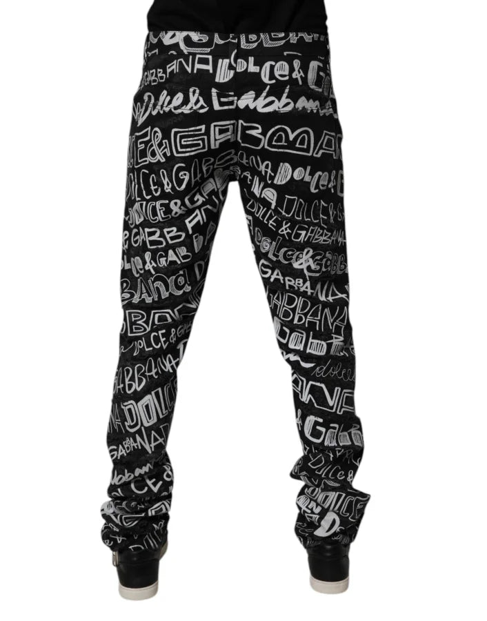 Dolce &amp; Gabbana Black Cotton Logo Print Straight Denim Jeans