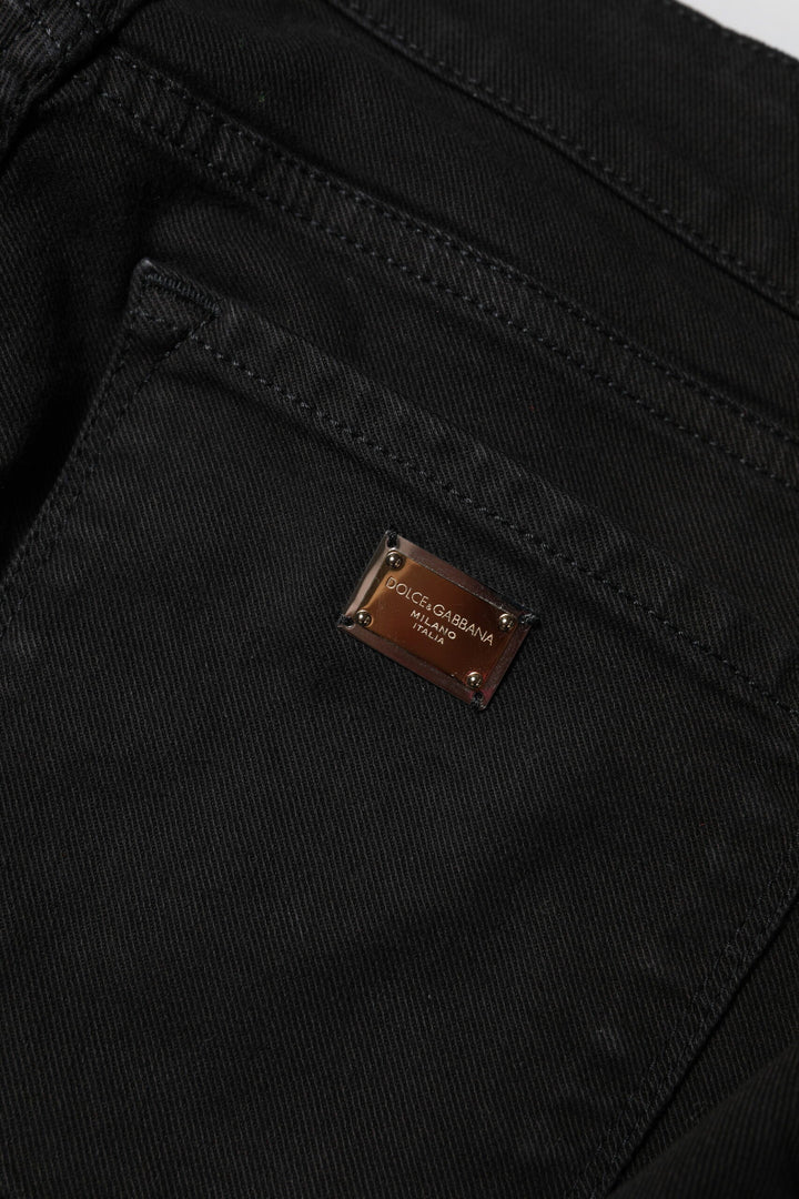 Dolce &amp; Gabbana Black Cotton Logo Skinny Mid Waist Denim Jeans