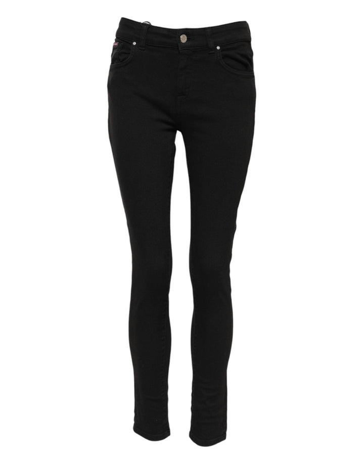 Dolce &amp; Gabbana Black Cotton Logo Skinny Mid Waist Denim Jeans