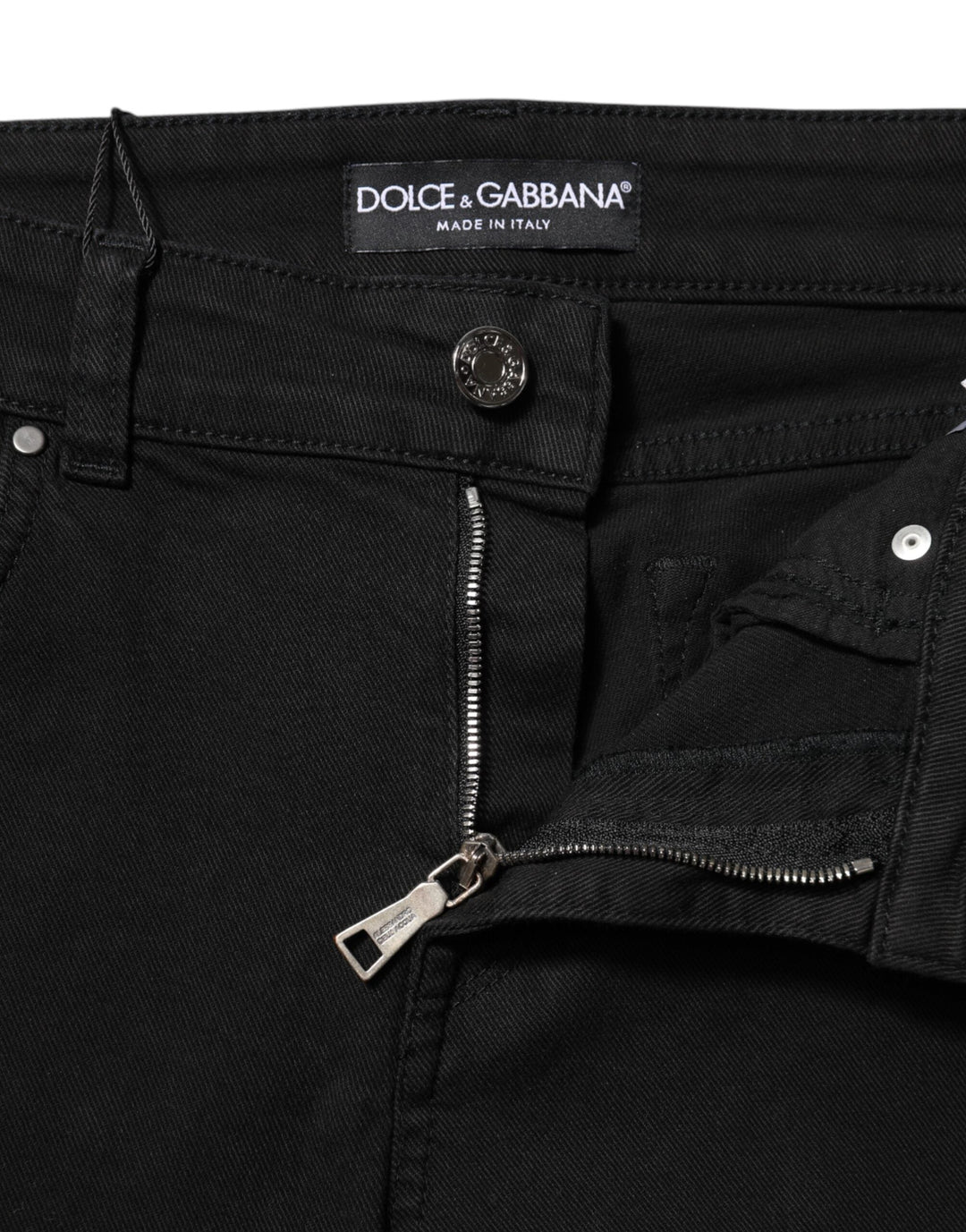 Dolce &amp; Gabbana Black Cotton Logo Skinny Mid Waist Denim Jeans