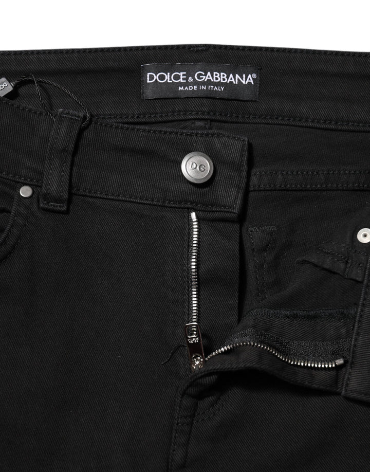 Dolce &amp; Gabbana Black Cotton Logo Skinny Mid Waist Denim Jeans
