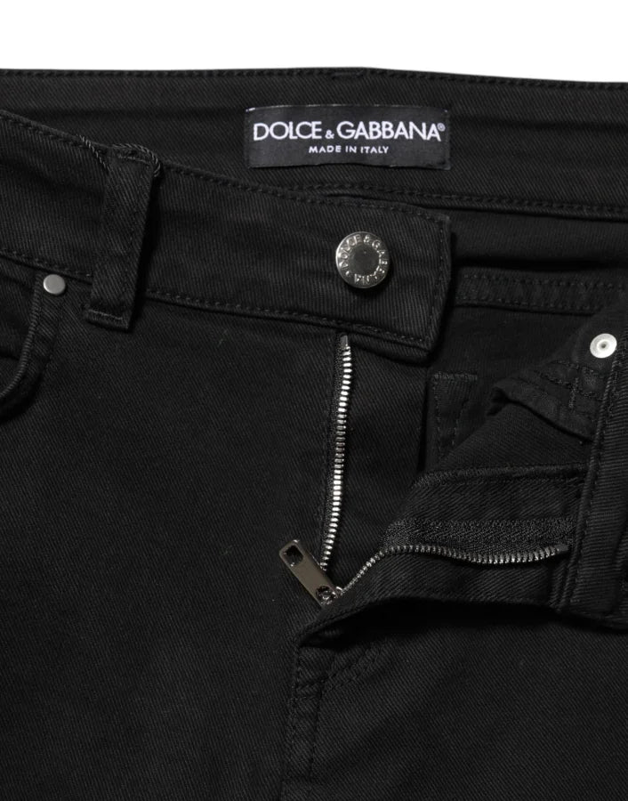 Dolce &amp; Gabbana Black Cotton Logo Skinny Mid Waist Denim Jeans