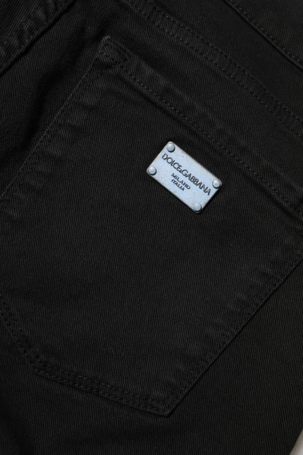 Dolce &amp; Gabbana Black Cotton Logo Skinny Mid Waist Denim Jeans