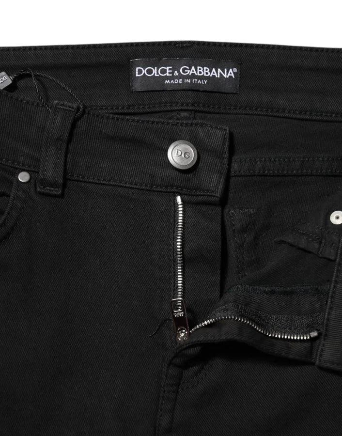 Dolce &amp; Gabbana Black Cotton Logo Skinny Mid Waist Denim Jeans
