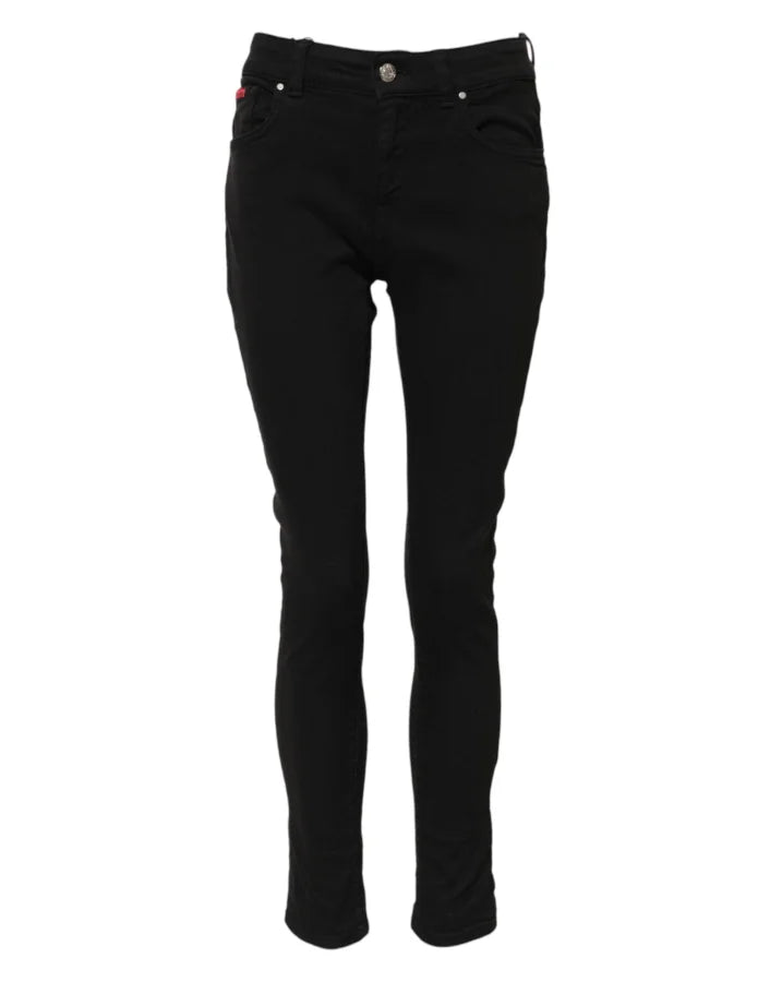 Dolce & Gabbana Black Cotton Logo Skinny Mid Waist Denim Jeans