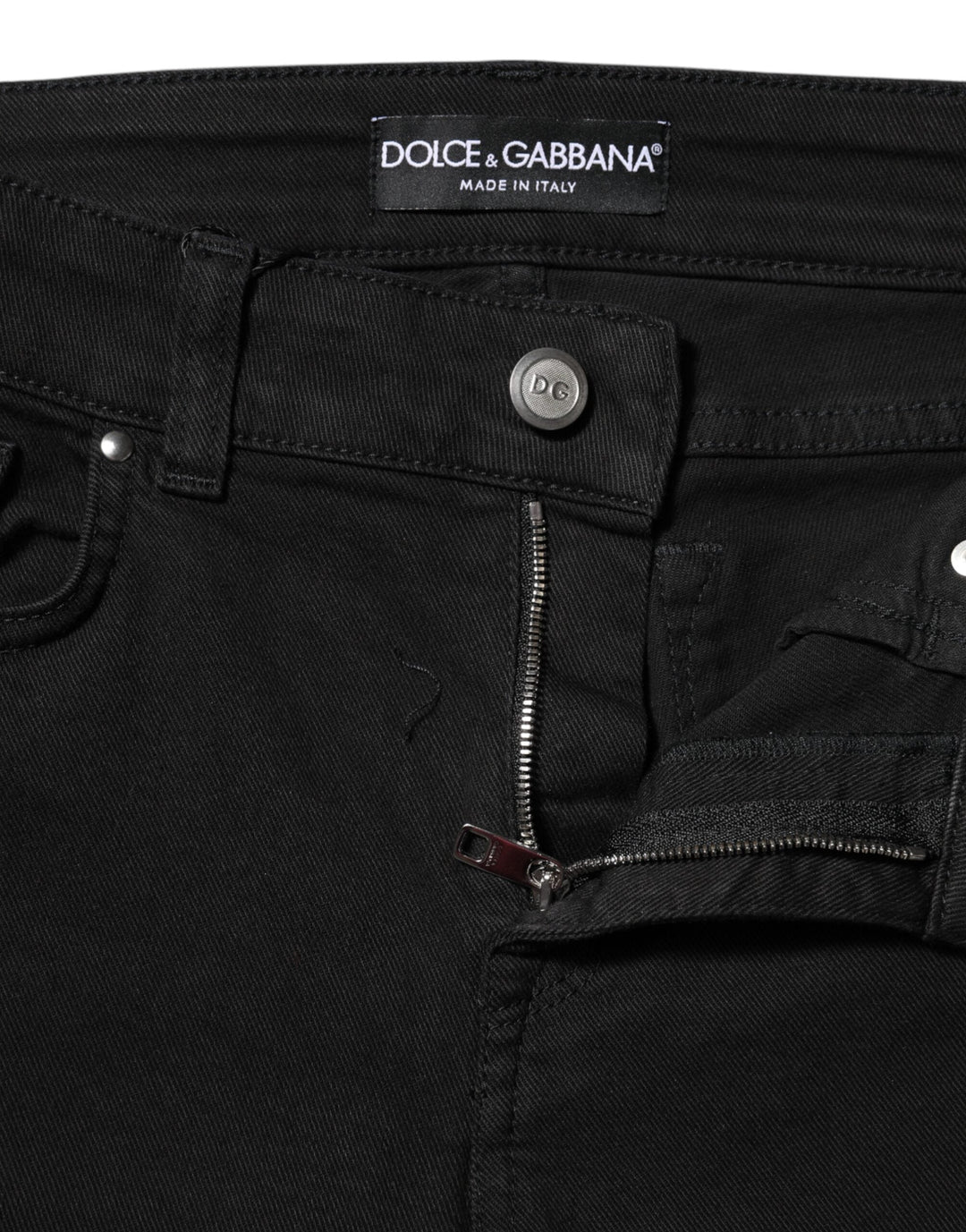 Dolce &amp; Gabbana Black Cotton Logo Skinny Midwaist Denim Jeans